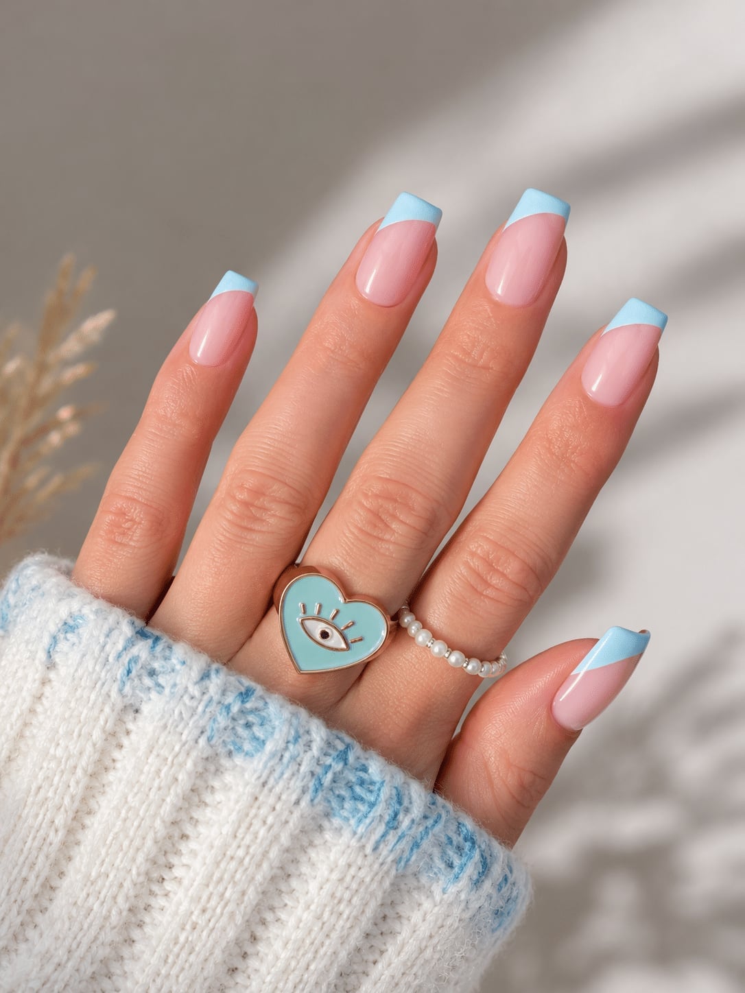 Nude Base Clean Light Blue French Tips, Glossy Nude Base Clean Light Blue French Tips, Glossy — Blue French Tip Nails 2027