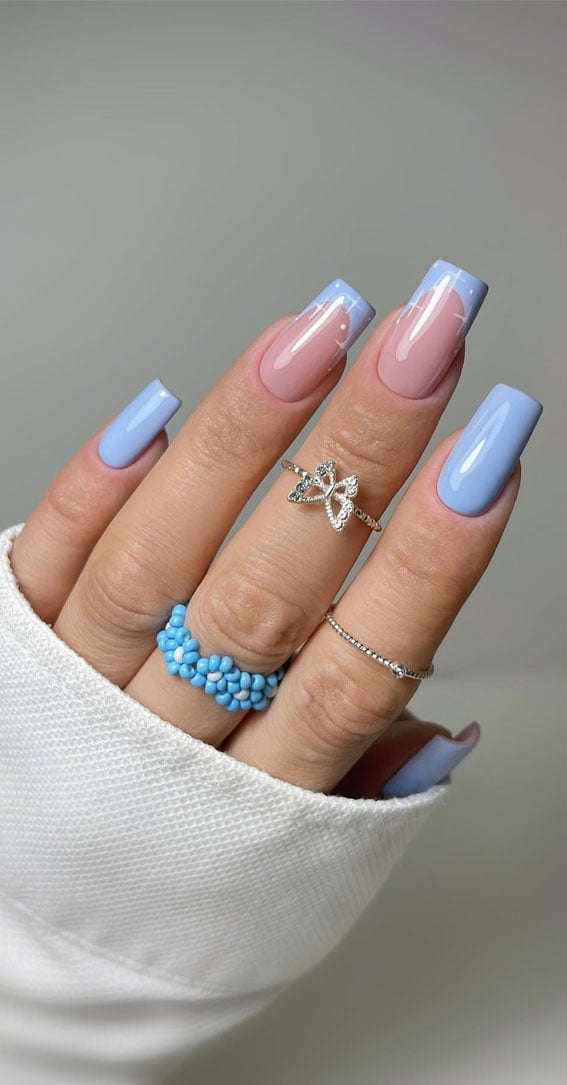 Sheer Pink Base Light Blue French Tips With White Lines Sheer Pink Base Light Blue French Tips With White Lines — Blue French Tip Nails 2027