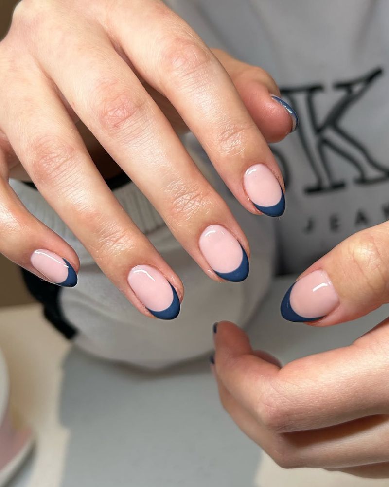 Sheer Pink Base Deep Navy Blue French Tips Sheer Pink Base Deep Navy Blue French Tips — Blue French Tip Nails 2027