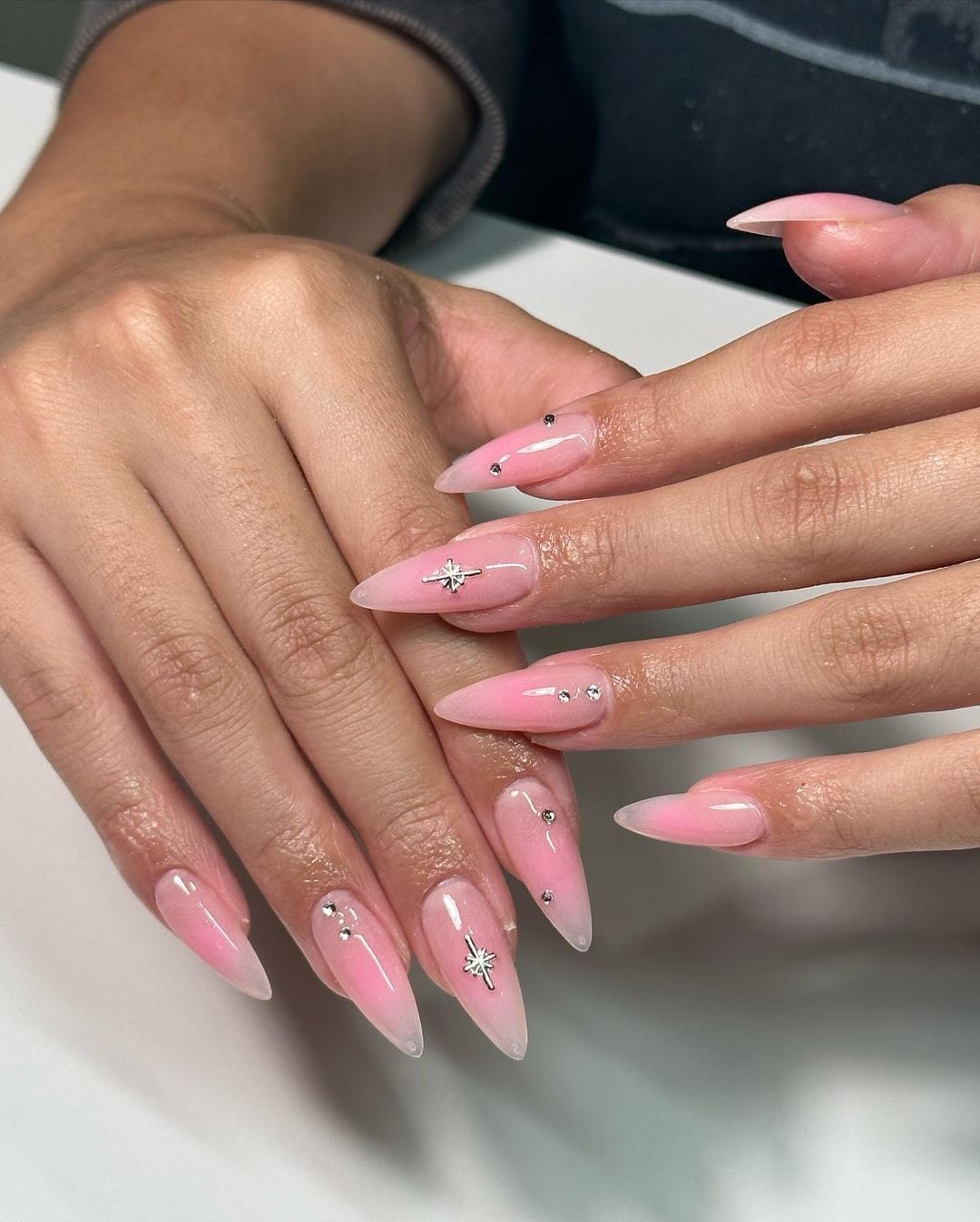 Long Stiletto Sheer Pink with Star Charms Long Stiletto Sheer Pink with Star Charms — Blush Nails 2027