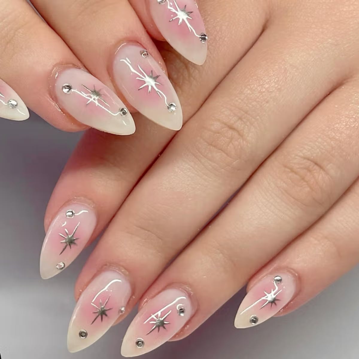 Long Stiletto Sheer Pink White Gradient Starburst Long Stiletto Sheer Pink White Gradient Starburst — Blush Nails 2027
