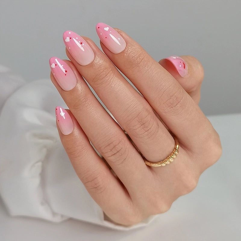 Medium Oval Pink Gradient with Hearts and Dots Medium Oval Pink Gradient with Hearts and Dots — Blush Nails 2027