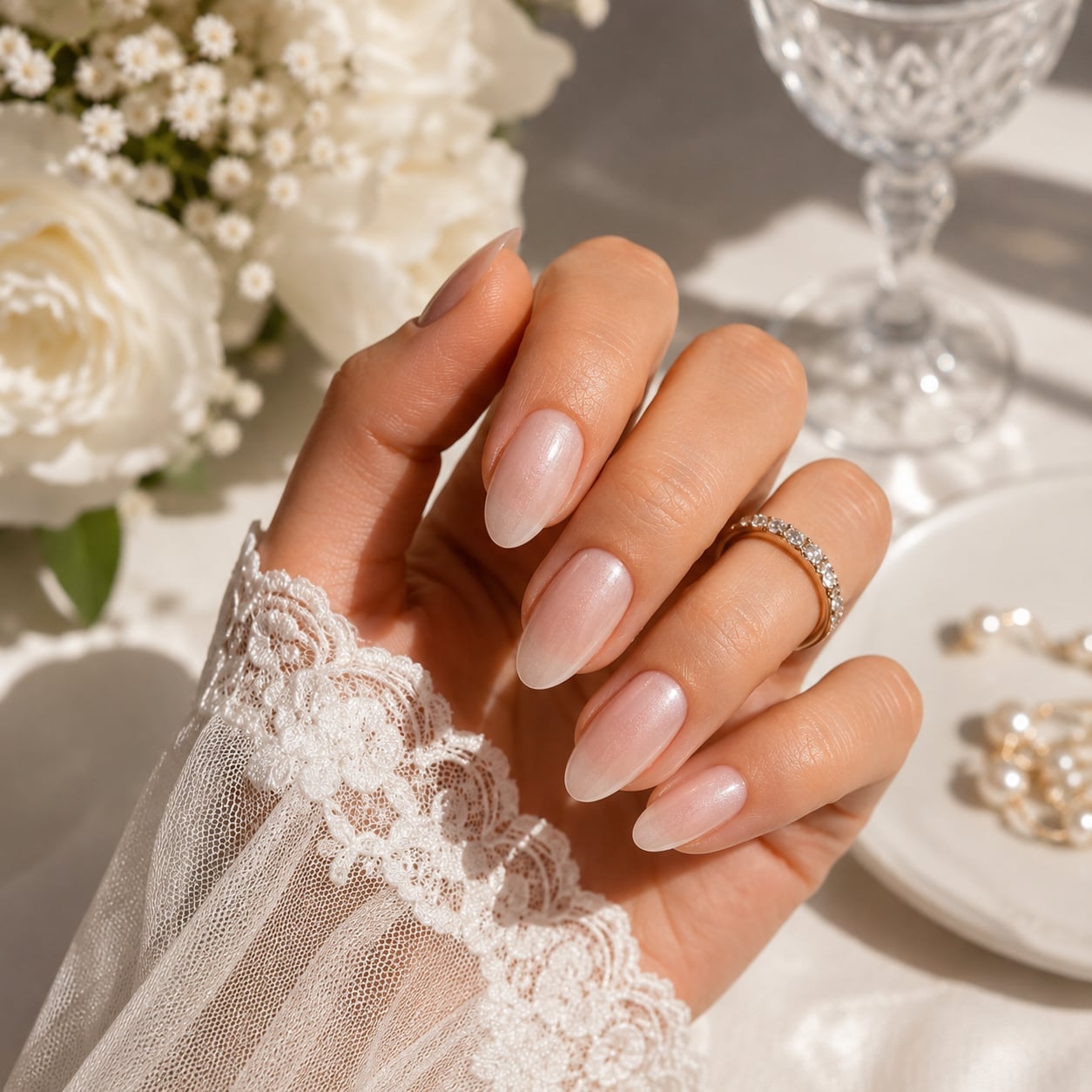 Soft Pearlescent Shimmer Medium Almond Nails Soft Pearlescent Shimmer Medium Almond Nails — Blush Nails 2027