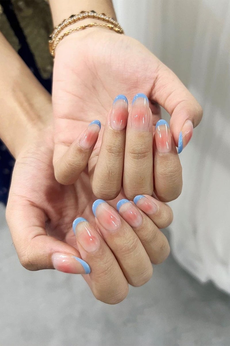Blush Pink Gradient with Blue French Tips Blush Pink Gradient with Blue French Tips — Blush Nails 2027