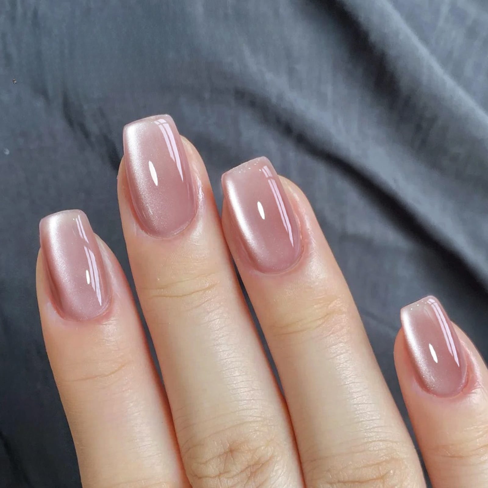 Short Square Nude Pink Cat-Eye Shimmer Nails Short Square Nude Pink Cat-Eye Shimmer Nails — Blush Nails 2027