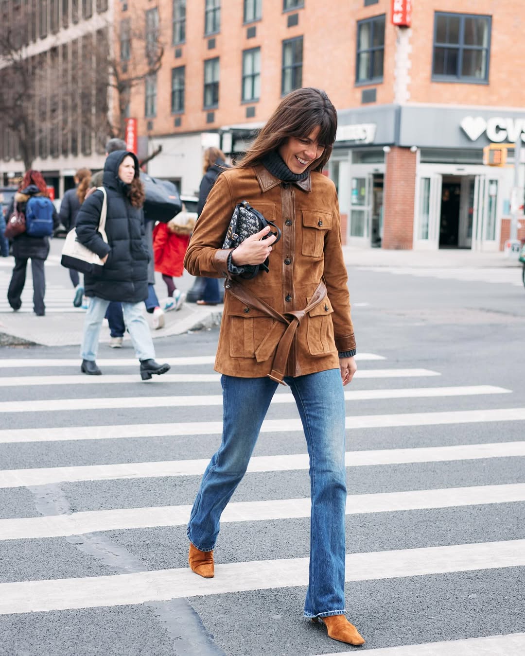 Blue Bootcut Jeans With Gray Sweater And Suede Belted, Close-Up Take Blue Bootcut Jeans With Gray Sweater And Suede Belted, Close-Up Take — Bootcut Jeans Outfits 2027 with Leather Jacket