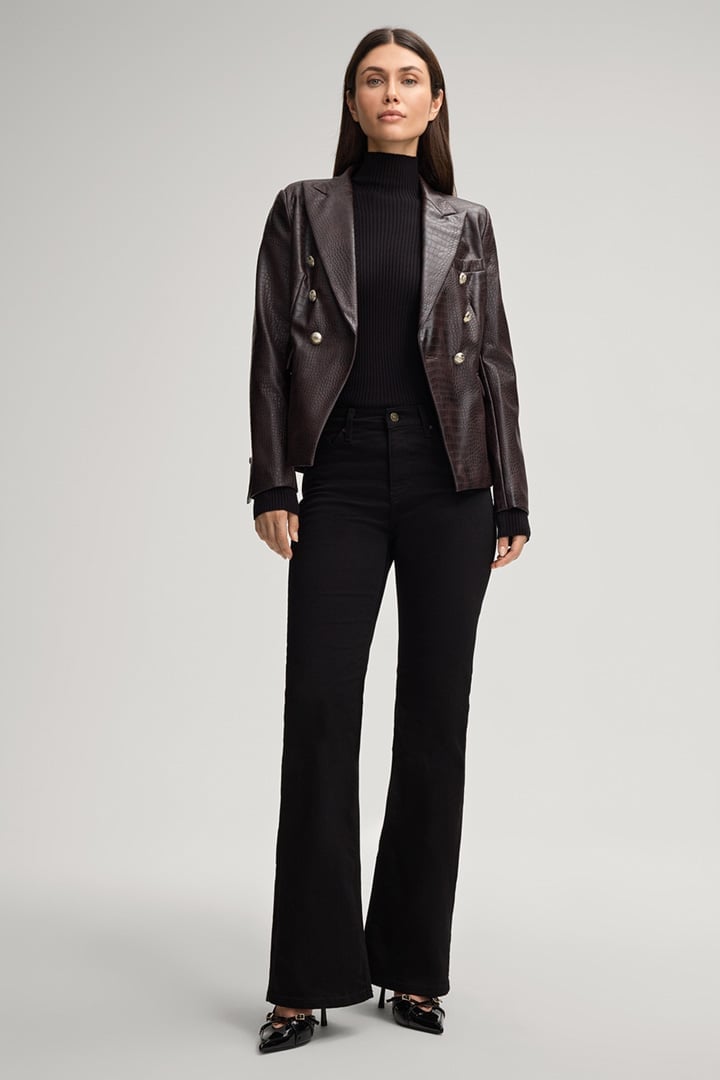 High Waist Bootcut Jeans In A Clean Wash, Black Patent Leather Heels High Waist Bootcut Jeans In A Clean Wash, Black Patent Leather Heels — Bootcut Jeans Outfits 2027 with Leather Jacket