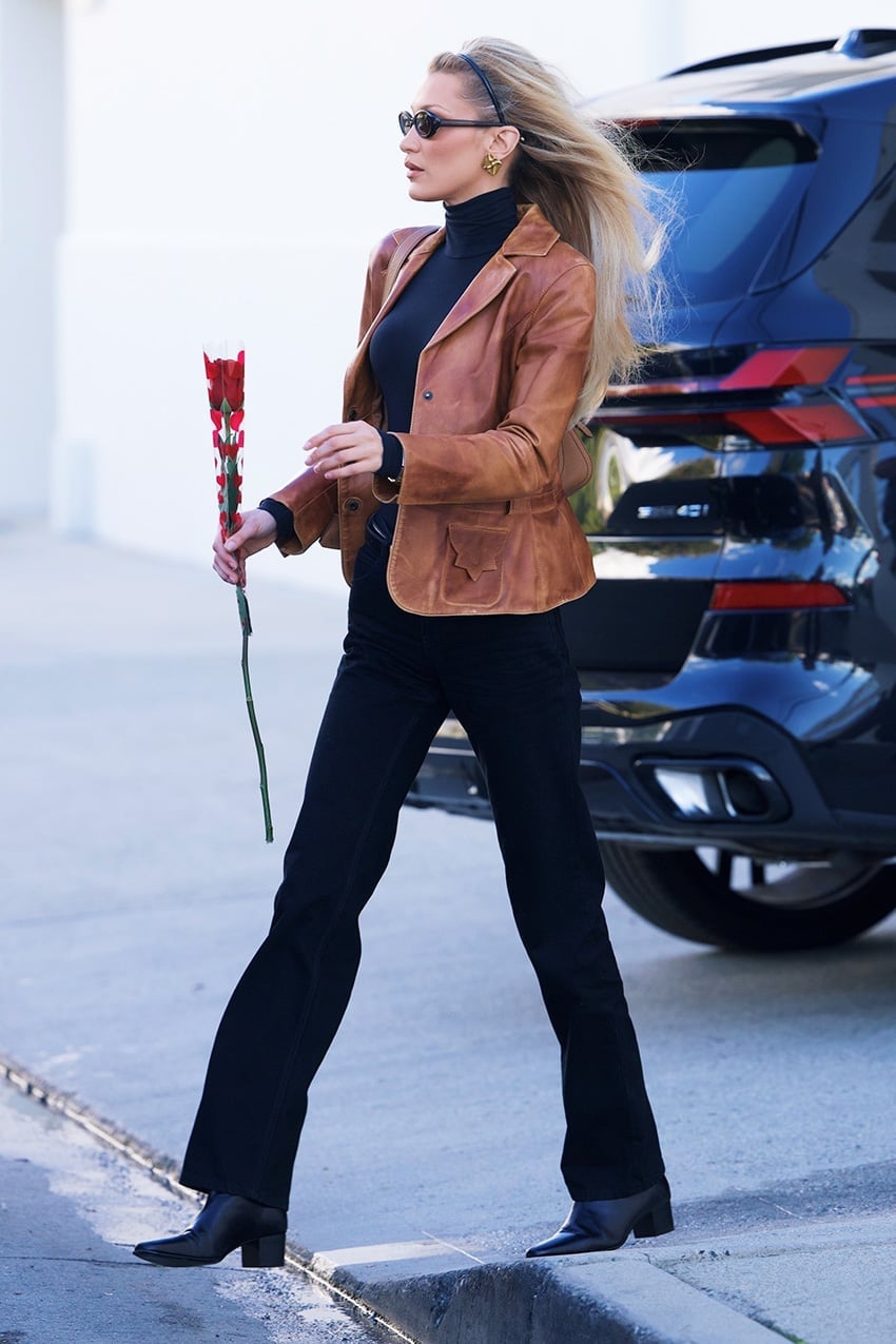 Brown Leather Blazer Over Dark Wash Bootcut Jeans, Office-Safe Version Brown Leather Blazer Over Dark Wash Bootcut Jeans, Office-Safe Version — Bootcut Jeans Outfits 2027 with Leather Jacket