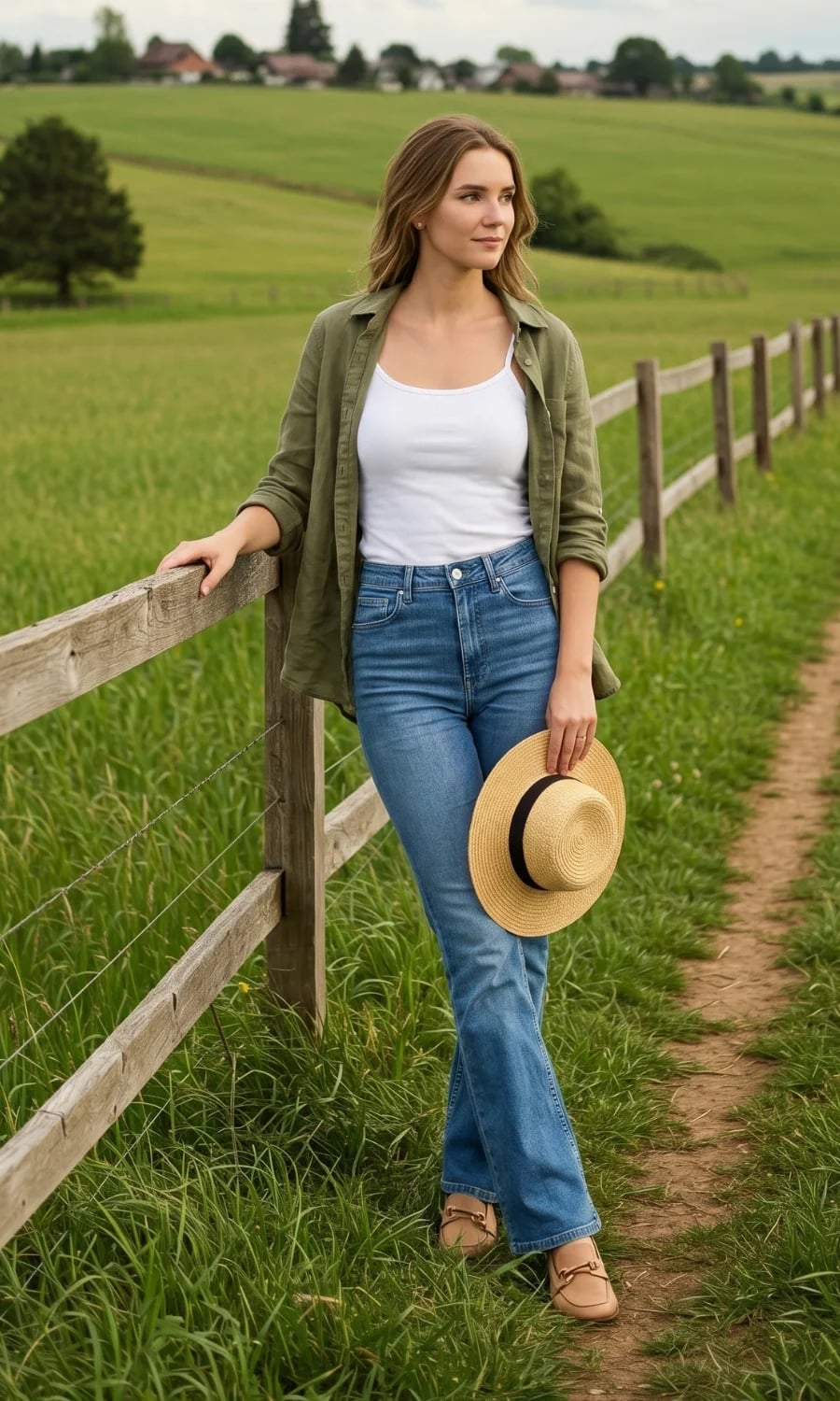 Medium wash bootcut jeans with a linen shirt Medium wash bootcut jeans with a linen shirt — Bootcut Jeans Outfits 2027 with Loafers