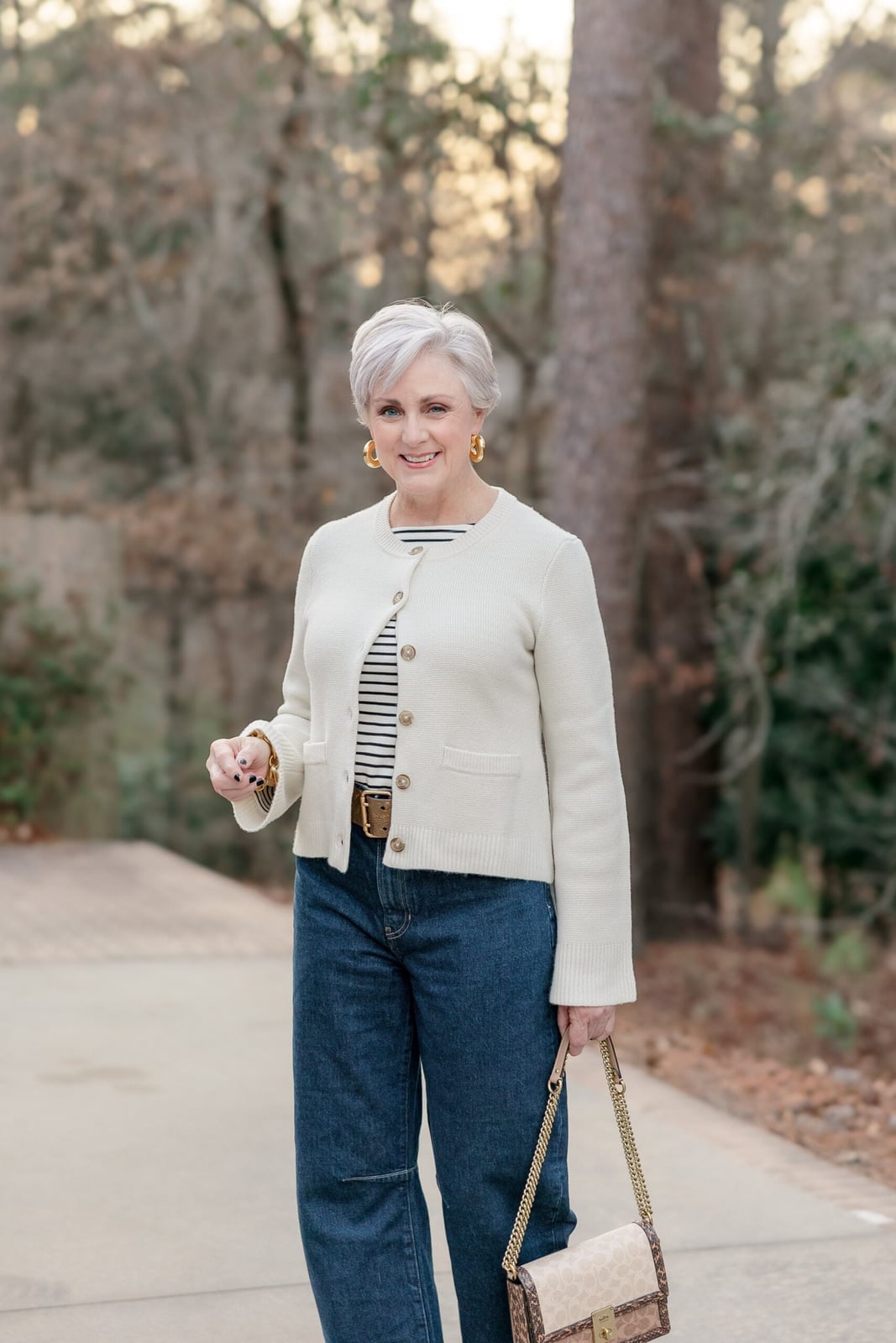 Dark wash wide leg jeans with a knit cardigan Dark wash wide leg jeans with a knit cardigan — Bootcut Jeans Outfits 2027 with Loafers