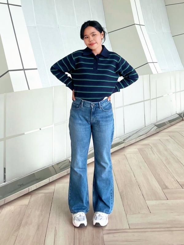 Relaxed Bootcut Jeans With Striped Polo Sweater Relaxed Bootcut Jeans With Striped Polo Sweater — Bootcut Jeans Outfits 2027 with Sweater
