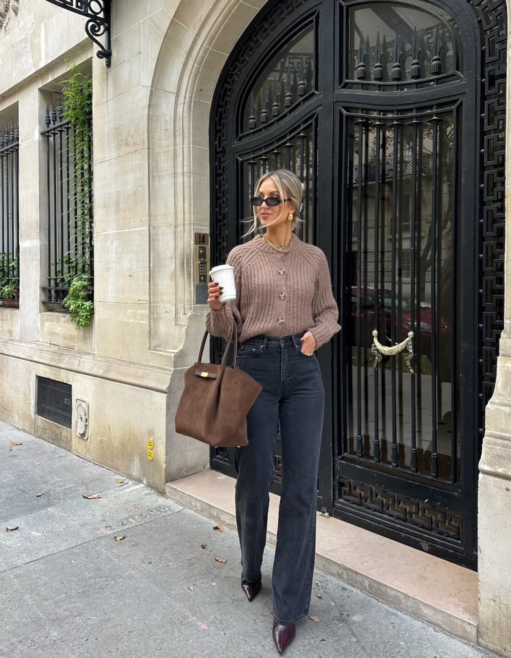 Charcoal Bootcut Jeans With Brown Knit Cardigan Charcoal Bootcut Jeans With Brown Knit Cardigan — Bootcut Jeans Outfits 2027 with Sweater