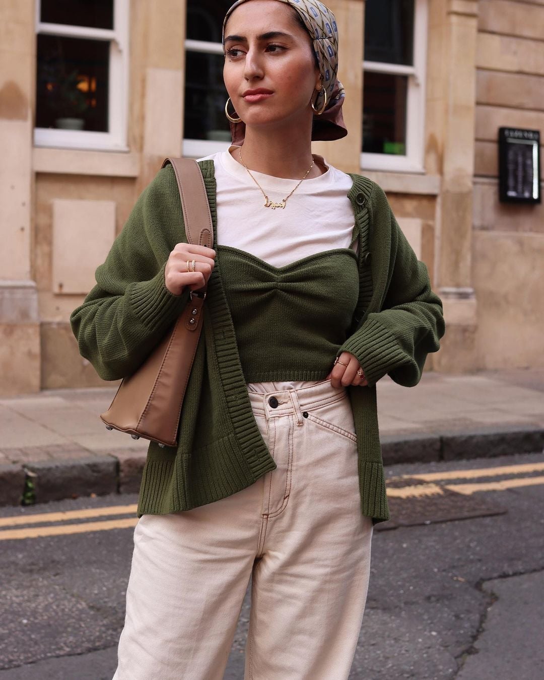 Green Knit Cardigan and Bustier Top Green Knit Cardigan and Bustier Top — Bottomless Brunch Outfits 2027