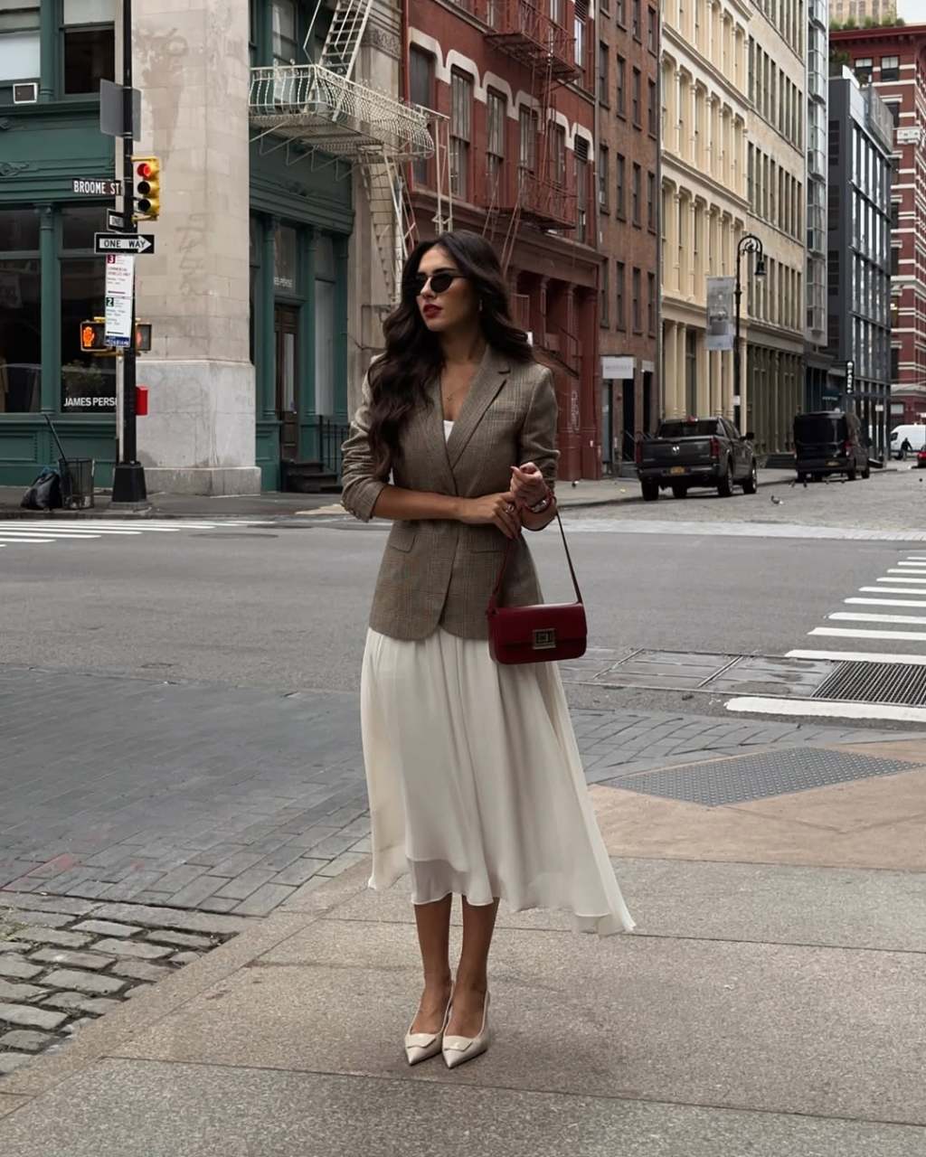Tweed Blazer Over Chiffon Dress Tweed Blazer Over Chiffon Dress — Bottomless Brunch Outfits 2027