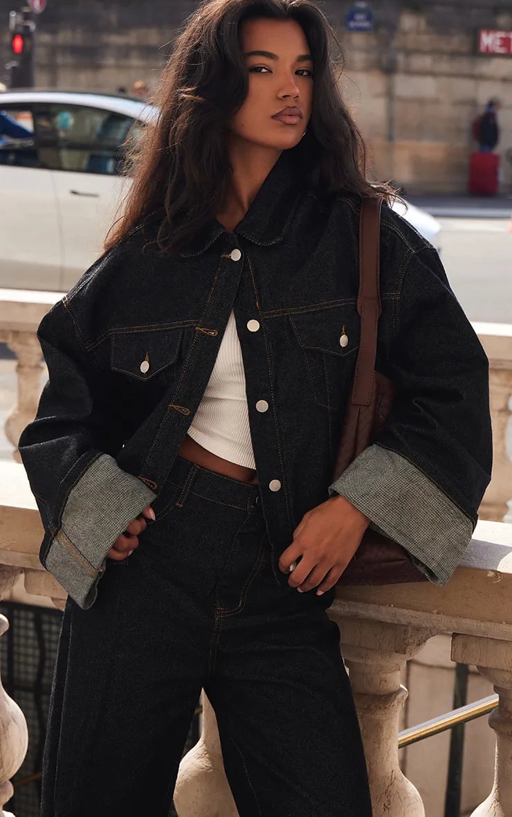 Oversized Dark Denim Jacket Over White Tank Oversized Dark Denim Jacket Over White Tank — Bottomless Brunch Outfits 2027