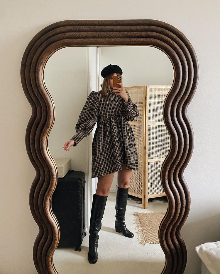 Checked Mini Dress with Puff Sleeves Checked Mini Dress with Puff Sleeves — Bottomless Brunch Outfits 2027