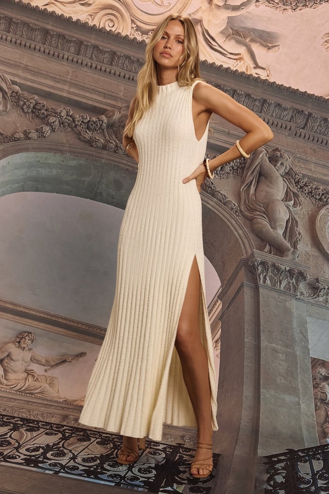 Ribbed Knit Maxi Dress with Side Slit Ribbed Knit Maxi Dress with Side Slit — Bottomless Brunch Outfits 2027
