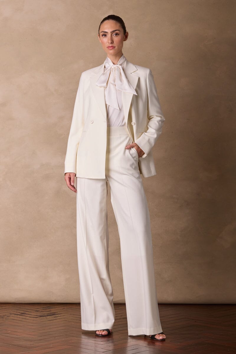 Ivory Silk Bow Blouse And Matching Suit Ivory Silk Bow Blouse And Matching Suit — Bow Blouse Outfits 2027