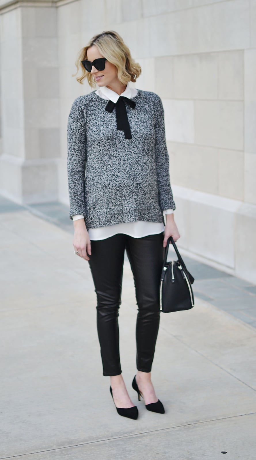 White Shirt With Black Bow Tie And Sweater White Shirt With Black Bow Tie And Sweater — Bow Blouse Outfits 2027