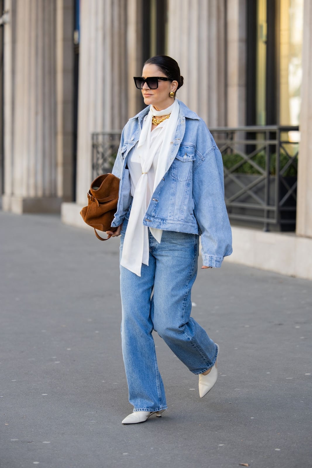 White Bow Blouse With Denim Jacket And Jeans White Bow Blouse With Denim Jacket And Jeans — Bow Blouse Outfits 2027