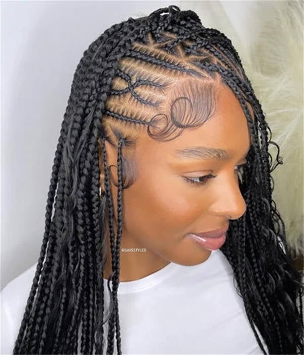 Box Braids With Tribal Parting and Loose Ends Box Braids With Tribal Parting and Loose Ends — Braided Hairstyles 2027 with Weave