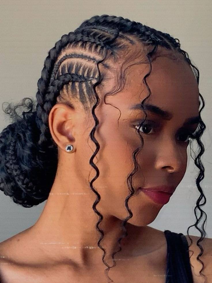 Coily Black Braided Bun With Curly Tendrils — Braided Low Bun 2027