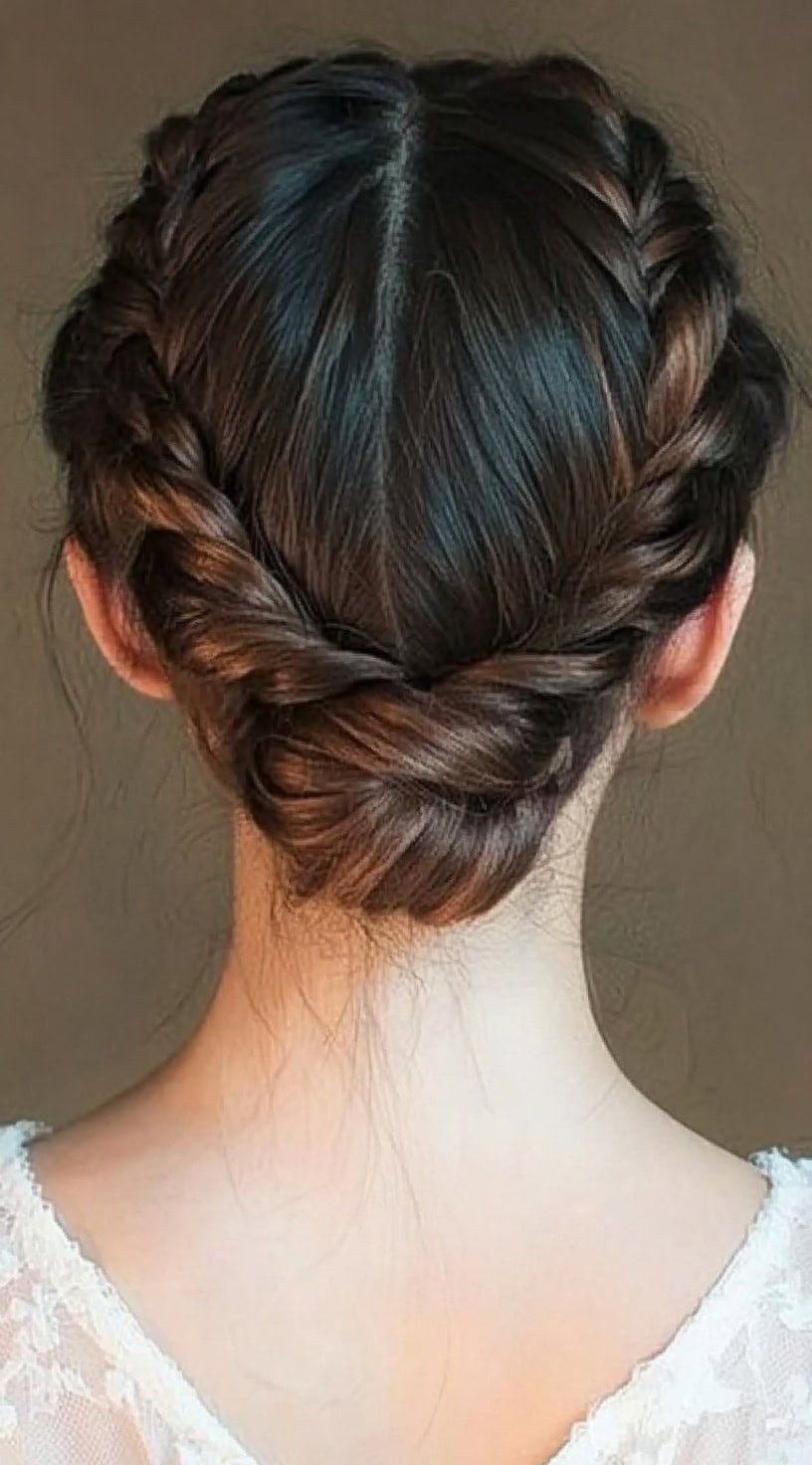 Dark Brown Intricate Braided Low Bun — Braided Low Bun 2027