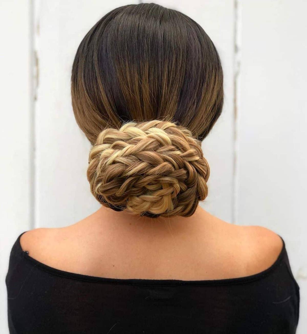 Complex Braided Low Bun With Blonde Highlights — Braided Low Bun 2027