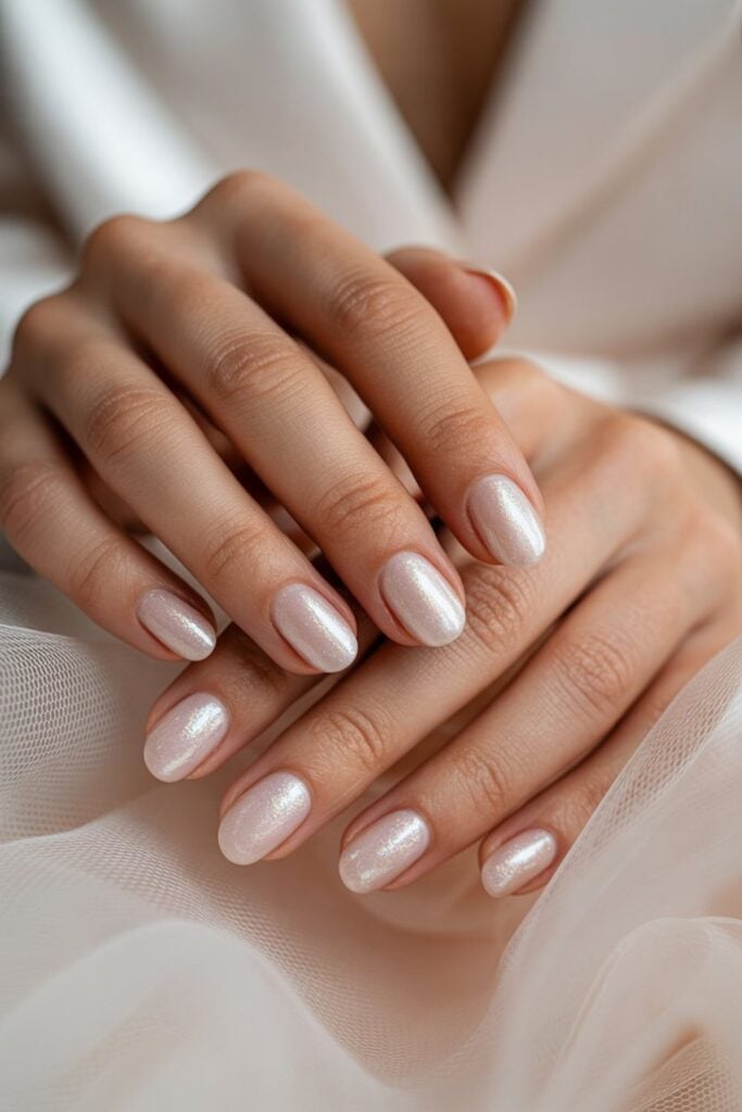 Pearlescent Pink Short Oval Nails Pearlescent Pink Short Oval Nails — Bridal Shower Nails 2027