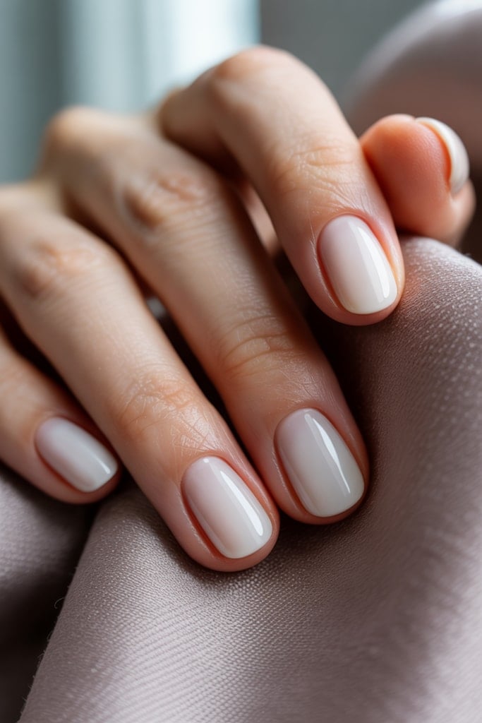 Short Oval Nails With Soft Pink Pearlescent Shimmer Short Oval Nails With Soft Pink Pearlescent Shimmer — Bridal Shower Nails 2027