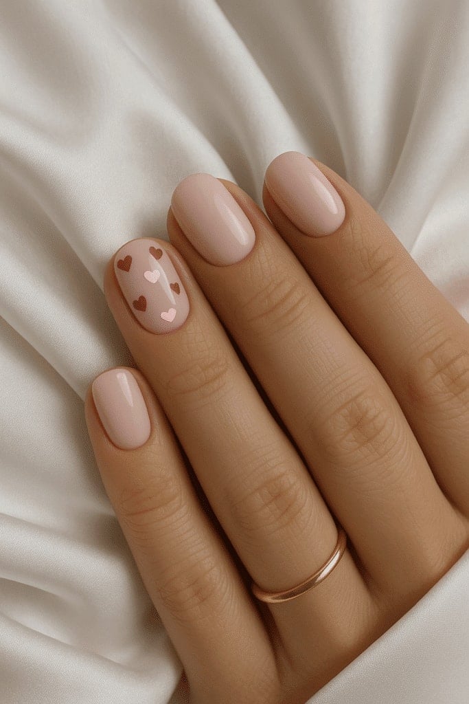 Soft Pink Short Square Nails With Heart Accents Soft Pink Short Square Nails With Heart Accents — Bridal Shower Nails 2027