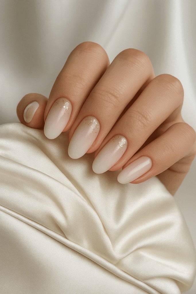 Soft Ombre Oval Nails With Gold Glitter Soft Ombre Oval Nails With Gold Glitter — Bridal Shower Nails 2027