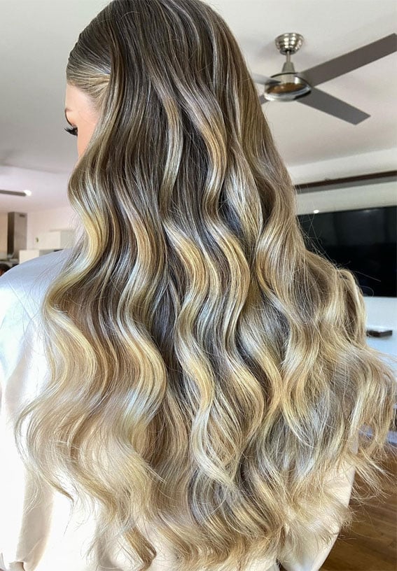 Ash Blonde Balayage Beach Waves — Bridesmaid Hair Down 2027