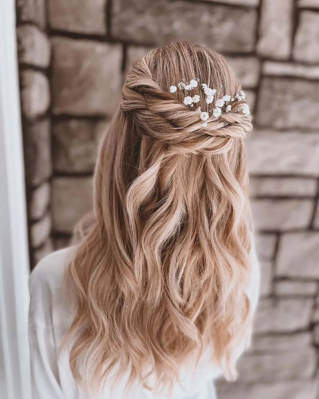 Ash Blonde Twisted Half Up With Accessory — Bridesmaid Hair Down 2027