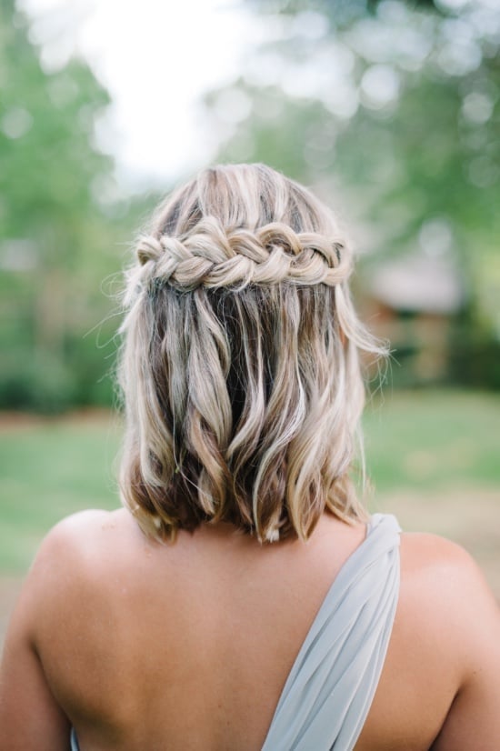 Light Blonde Bob With Braided Crown — Bridesmaid Hair Down 2027