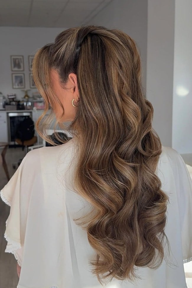 Dark Blonde Half Up Ponytail Waves — Bridesmaid Hair Down 2027