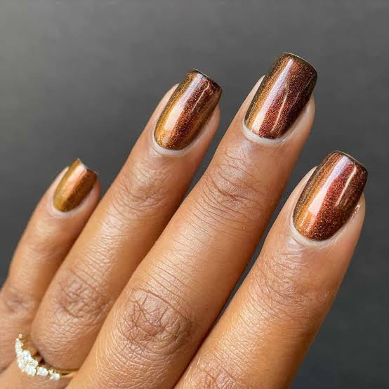 Metallic Bronze Golden Shimmer Medium Square Nails Metallic Bronze Golden Shimmer Medium Square Nails — Bronze Nails 2027