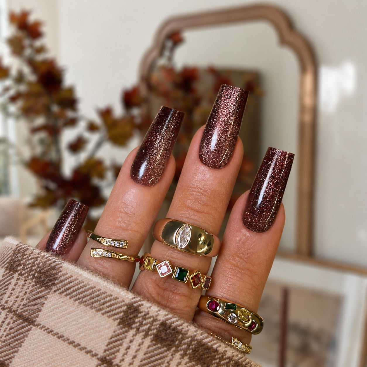 Deep Brown Bronze Glitter Long Stiletto Nails Deep Brown Bronze Glitter Long Stiletto Nails — Bronze Nails 2027