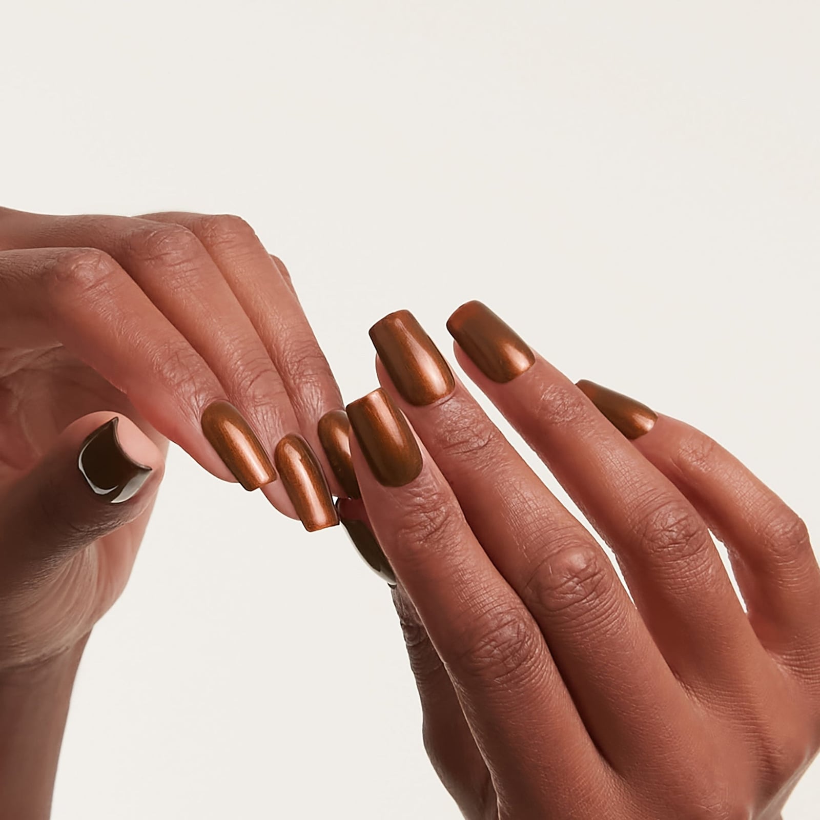 Metallic Bronze Dark Tip Long Square Nails Metallic Bronze Dark Tip Long Square Nails — Bronze Nails 2027