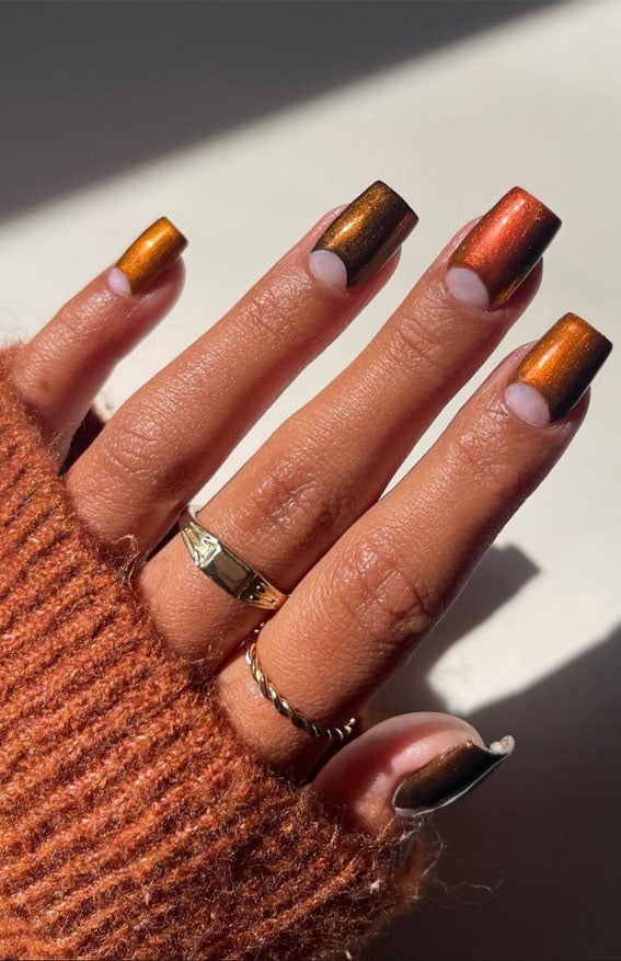 Brown to Bronze Orange Metallic Gradient Nails Brown to Bronze Orange Metallic Gradient Nails — Bronze Nails 2027