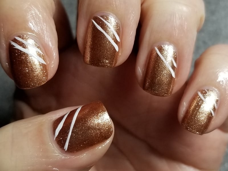 Shimmering Bronze White Line Short Square Nails Shimmering Bronze White Line Short Square Nails — Bronze Nails 2027