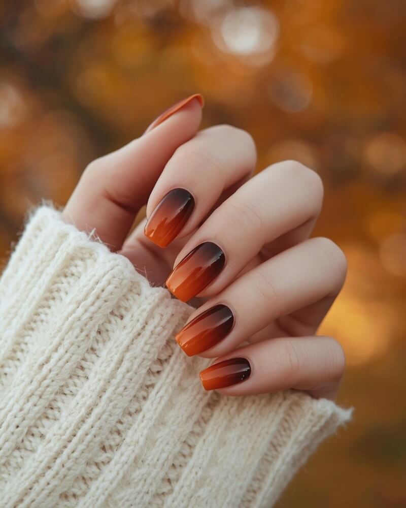 Medium Square Burnt Orange to Brown Gradient Nails Medium Square Burnt Orange to Brown Gradient Nails — Burnt Orange Nails 2027
