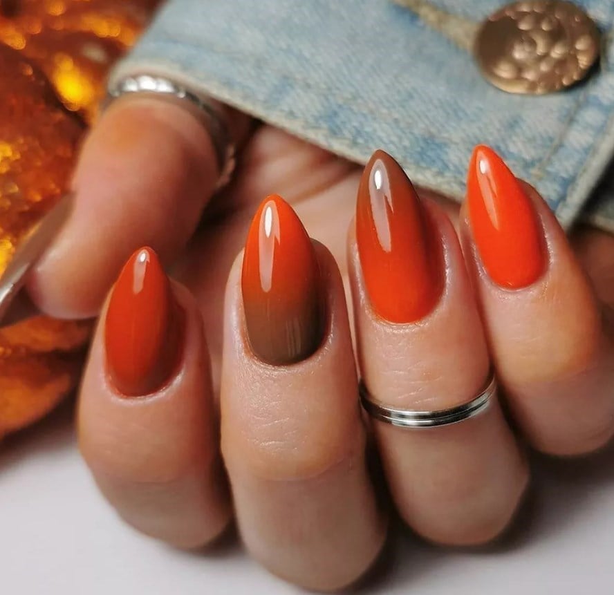 Medium Almond Burnt Orange Brown Ombre Nails Medium Almond Burnt Orange Brown Ombre Nails — Burnt Orange Nails 2027