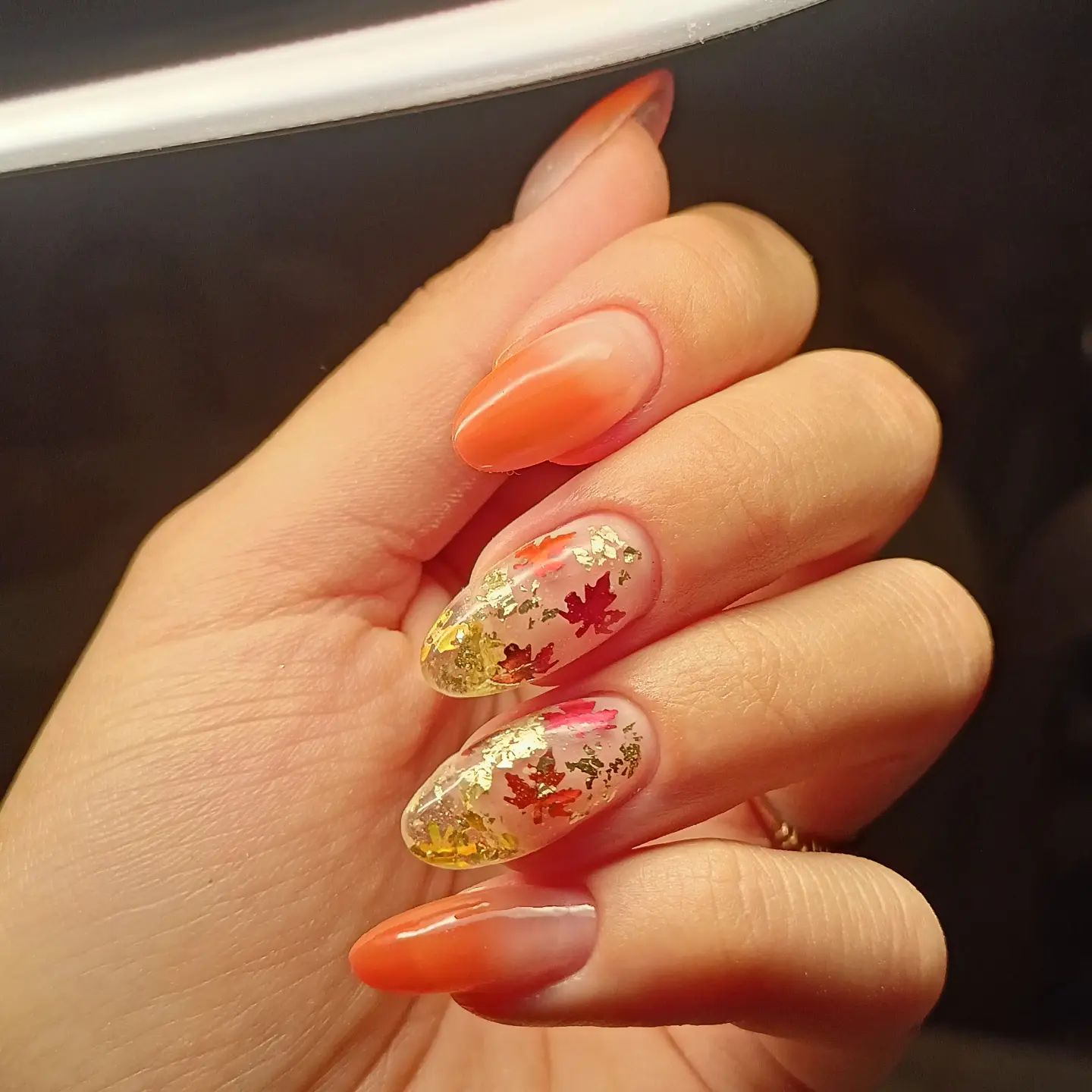 Medium Almond Abstract Pattern Nails Medium Almond Abstract Pattern Nails — Burnt Orange Nails 2027