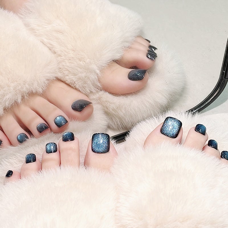 Dark Blue Mixed Shape Cat Eye Toenails Dark Blue Mixed Shape Cat Eye Toenails — Cat Eye Toe Nails 2027