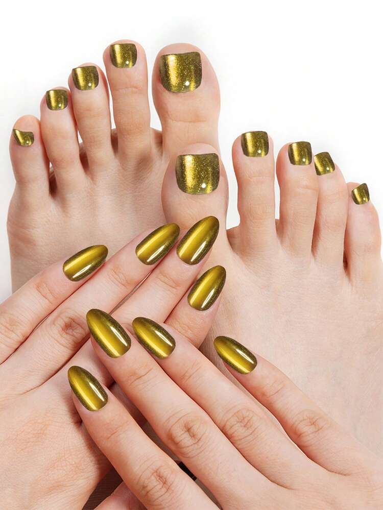 Gold Cat Eye Square and Almond Toenails Gold Cat Eye Square and Almond Toenails — Cat Eye Toe Nails 2027