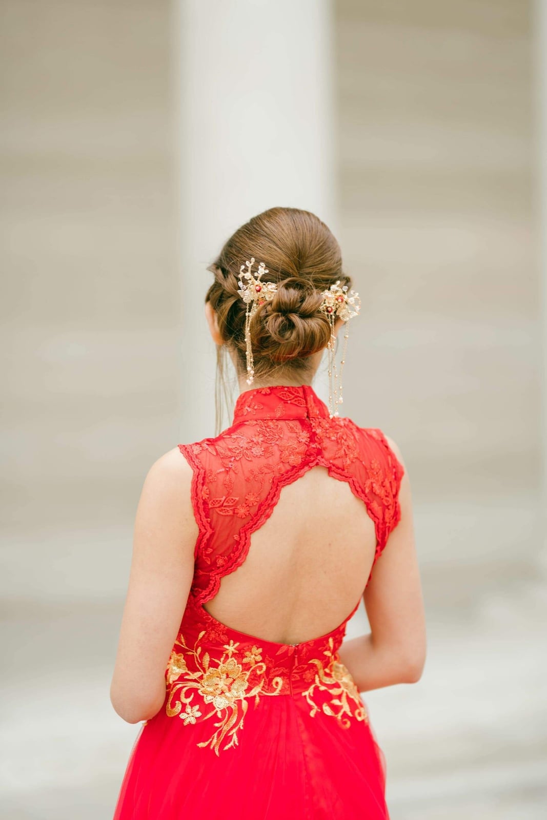 Low Bun With Golden Hairpins Low Bun With Golden Hairpins — Chinese Wedding Hairstyles 2027