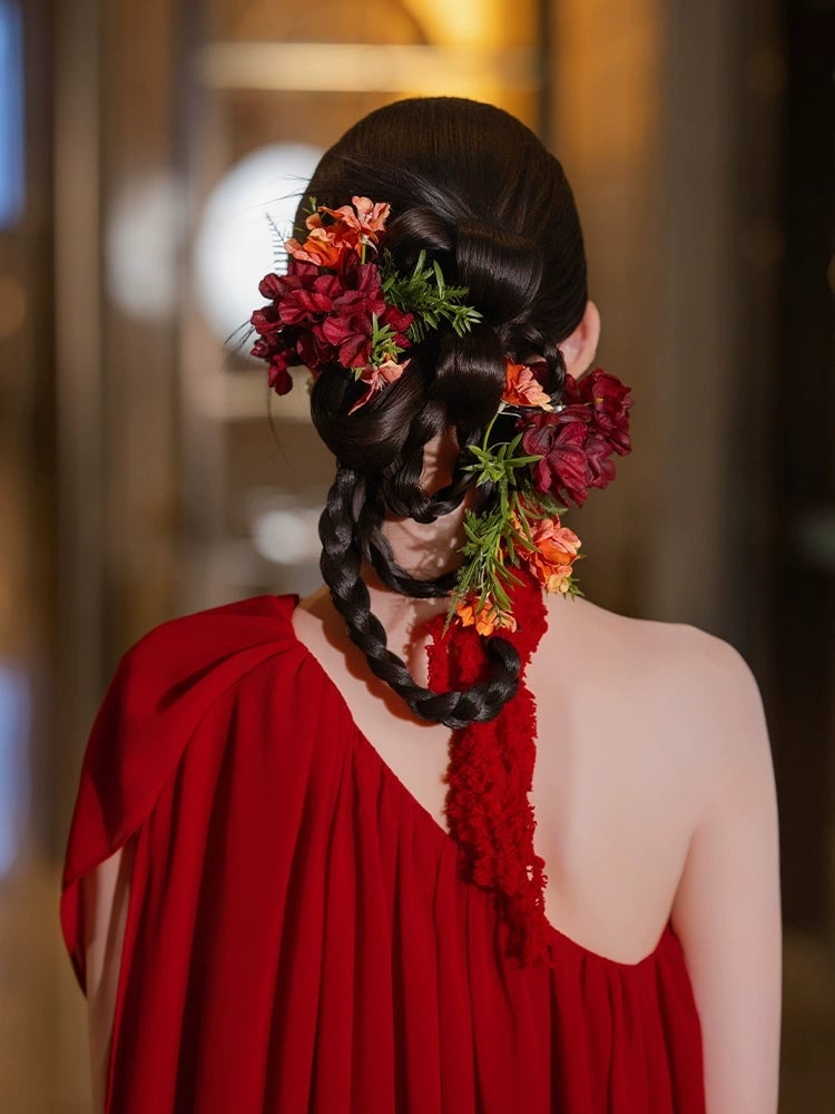 Braided Updo With Floral Elements Braided Updo With Floral Elements — Chinese Wedding Hairstyles 2027