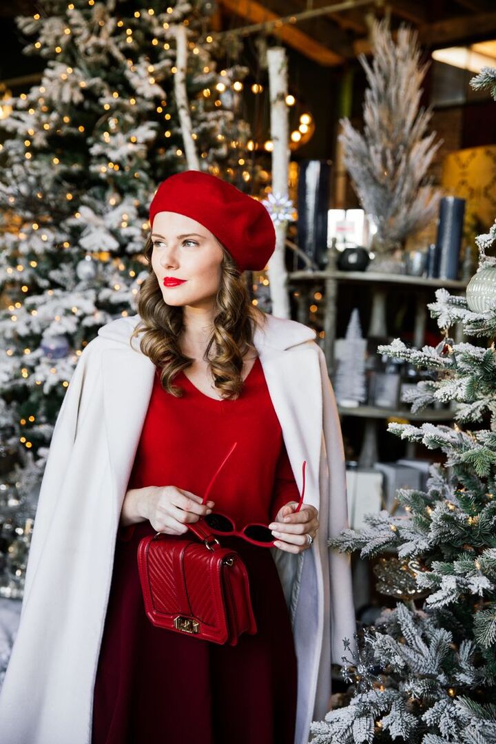 Festive Red and Cream Cape Ensemble Festive Red and Cream Cape Ensemble — Christmas Morning Outfits 2026