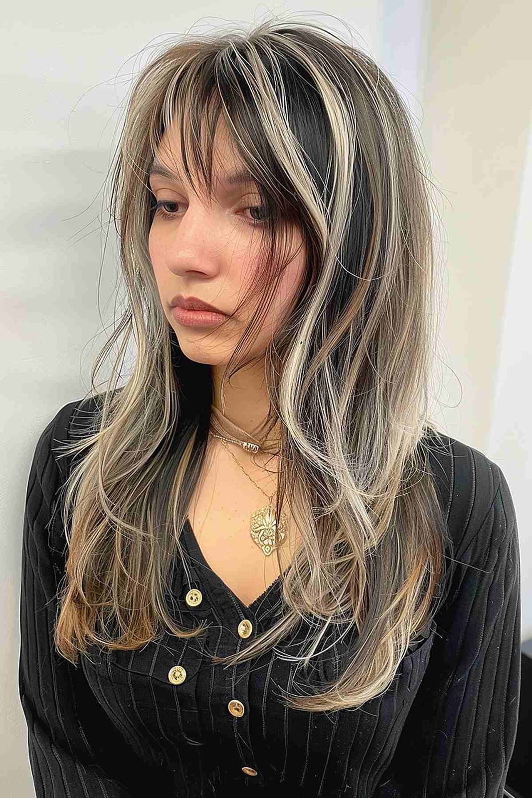 Mid-Back Layers With Bold Chunky Blonde Contrast, Middle — Chunky Blonde Highlights on Dark Hair 2027
